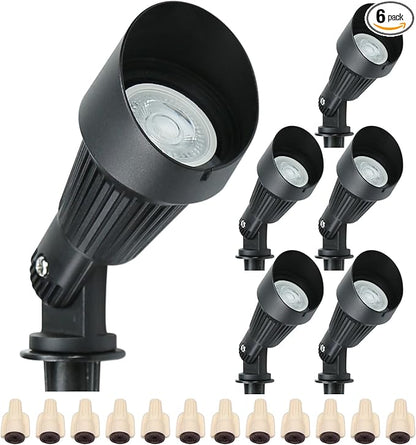 Lumina Lighting® 5W Landscape Lighting 12V Landscape Lights Low Voltage Landscape Spotlights Warm White Waterproof Outdoor Replaceable LED Bulb for Garden,Lawn,Porch,Patio and Yard (Black) (6-Pack)