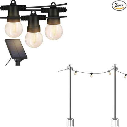 Brightech Bundle Ambience Pro 27 Ft Solar Powered Outdoor String Lights + 2-Pack 10FT String Light Poles