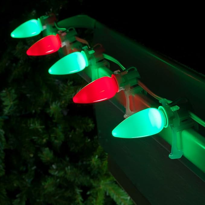 Wintergreen Lighting C9 OptiCore LED Commercial Outdoor Christmas Lights – Heavy Duty Christmas String Lights; Wedding Christmas Lights; White Wire (50 Lights, 50 Ft, Red/Green Smooth/Opaque)