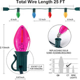 SUNSGNE 25 Feet Multicolor Christmas Lights, C7 LED Outdoor Vintage Christmas Lights with 27 LED Clear Colored | Lumora