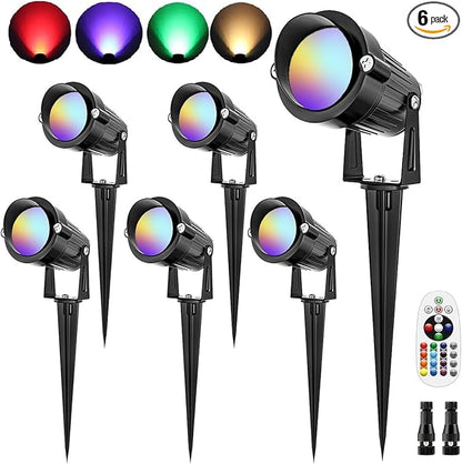 6W RGB Landscape Lighting Low Voltage,16 Color Changing Landscape Lights,12V~24V Outdoor Colored Spotlight for Garden,Birthday,Halloween,Christmas Party Decorative(6Pack)