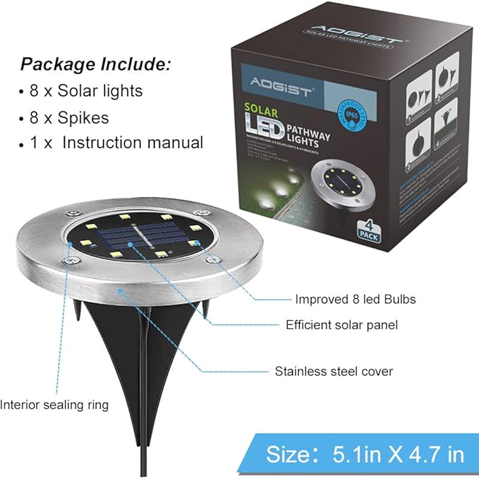 Aogist Solar Ground Lights, LED Garden Disk Lights In-Ground Outdoor Landscape Lighting for Lawn Patio Pathway Yard | Lumora