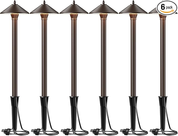 Malibu Low Voltage Pathway Lights, 10W Pro Style Halogen Landscape Lighting, 6Pack 2700K Warm White Path Light, 12V AC Bronze Outdoor Walkway Lights for Yard Garden 8308-9103