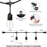 48FT Outdoor String Lights LED Heavy-Duty Waterproof Patio Lights with 16 Shatterproof Plastic 2200K Warm White | Lumora