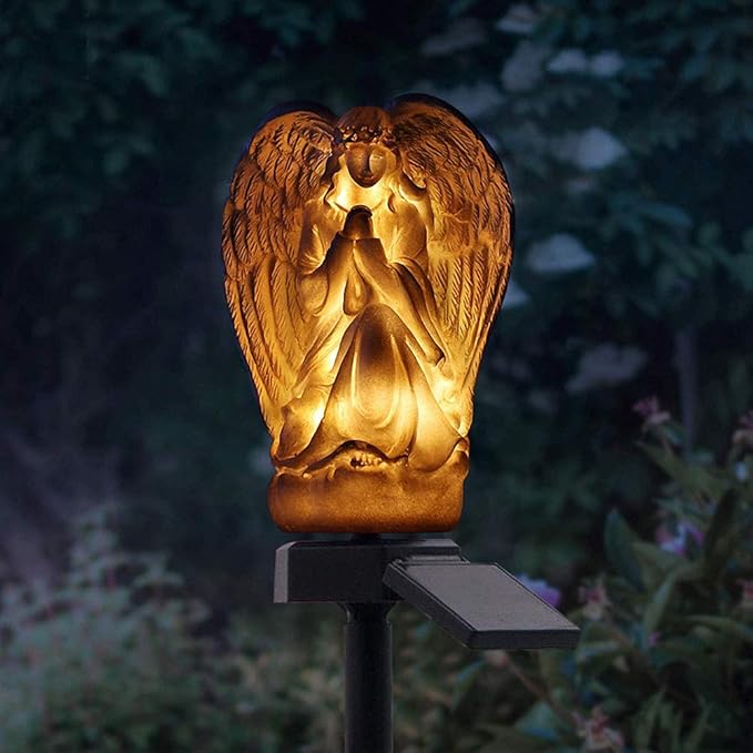 Ulalaza Outdoor Resin Solar Lights Angel Shape Solar Powered LED Lamp Waterproof Garden Light Decoration for Walkway Path Landscape Lawn Yard