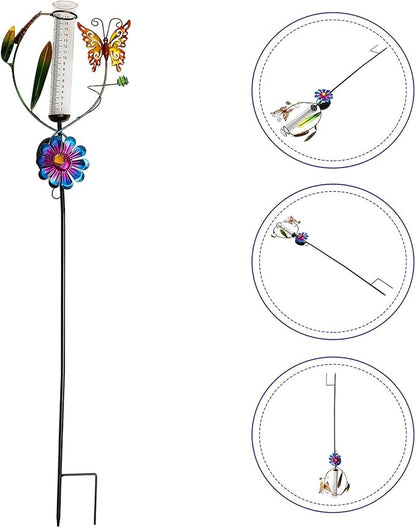 Zerodeko Solar Yard Lights with Decorative Butterfly Windmill and Rain Gauge, Solar Outdoor Garden Path Lights for Lawn and Patio, Solar-Powered Landscape Lighting