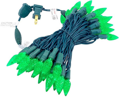 UL Listed 50 Count C6 Led Christmas Lights,C6 Strawberry Lights Bulbs,Outdoor Led String Lights for Garden Patio Halloween Christmas Trees Decoration,17 Feet Green Wire (Green)