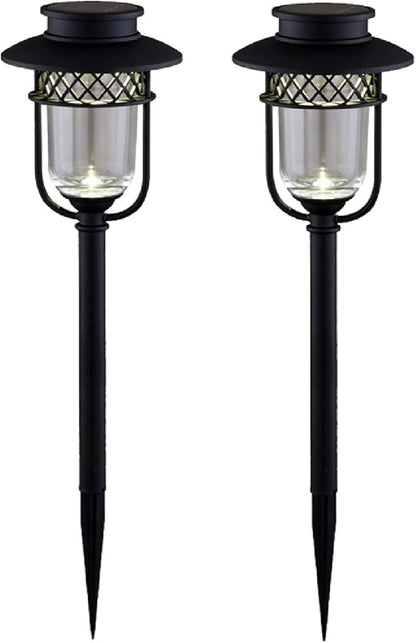 Set of 2 Black and Clear Solar Powered Outdoor Patio Path Lights 20"