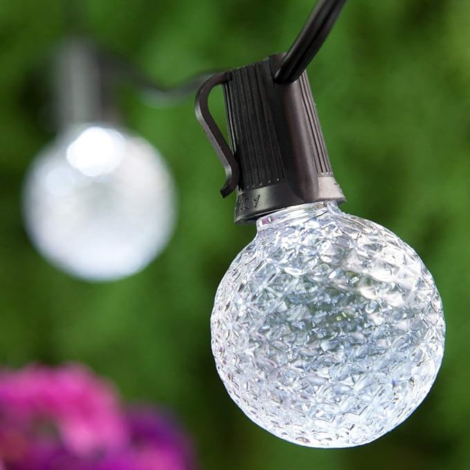 Wintergreen Lighting OptiCore Heavy Duty Patio LED Lights (50 Lights, 50', E17, Cool White G50 Bulbs on Black Wire)