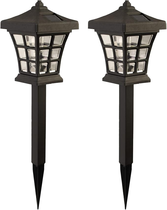 Crosslight Solar Powered Pathway Lights (2 Pack) - Pagoda Outdoor LED Lights, Waterproof for Garden, Yard, Patio, Lawn, Walkway - Decorative Ground Stake Lighting | Warm White