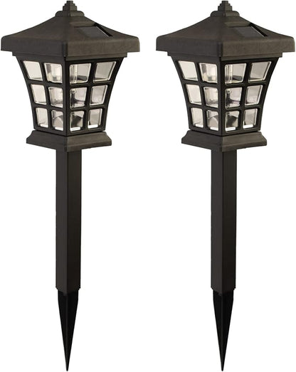 Crosslight Solar Powered Pathway Lights (2 Pack) - Pagoda Outdoor LED Lights, Waterproof for Garden, Yard, Patio, Lawn, Walkway - Decorative Ground Stake Lighting | Warm White