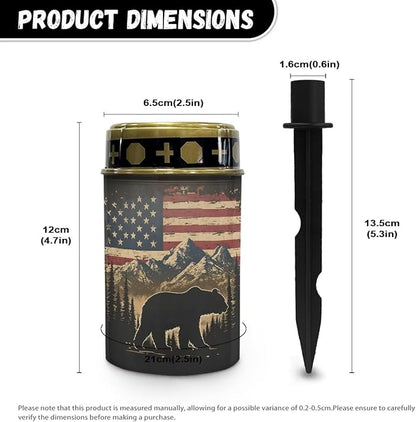 Independence Day Solar Memorial Lights for Graves Solar Powered Outdoor Cemetery Lights for Grave 2 Pack Cemetery Decorations for Grave for Remembrance Gifts American Flag Bear