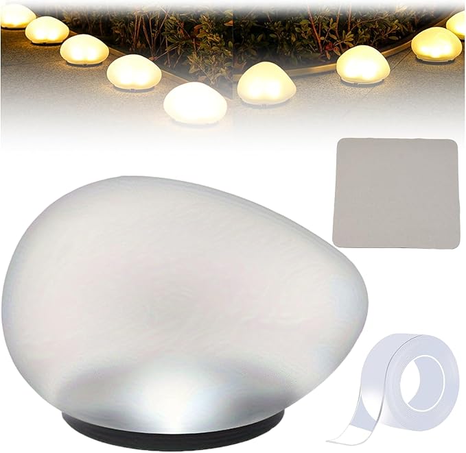 Solar Glass Garden Pebbles, Solar Rock Pathway LED Lights, Pebble Shape Rock Light Outdoor Waterproof Landscape Night Lights, for Garden Path, Stair, Lawn, Patio, Yard Party Decoration (Warm)