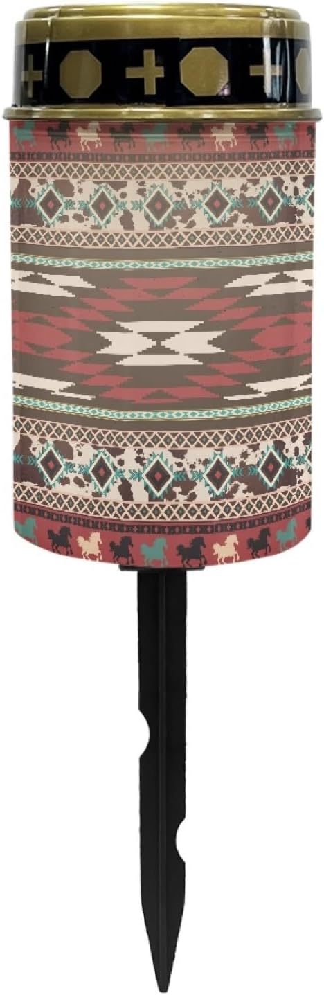 Red Western Aztec Solar Lights for Outdoor,Waterproof Solar Lantern for Outside,Flameless Solar Garden Stake Lights for Yard Patio Walkway Lights LED Warm White Lantern Spotlights