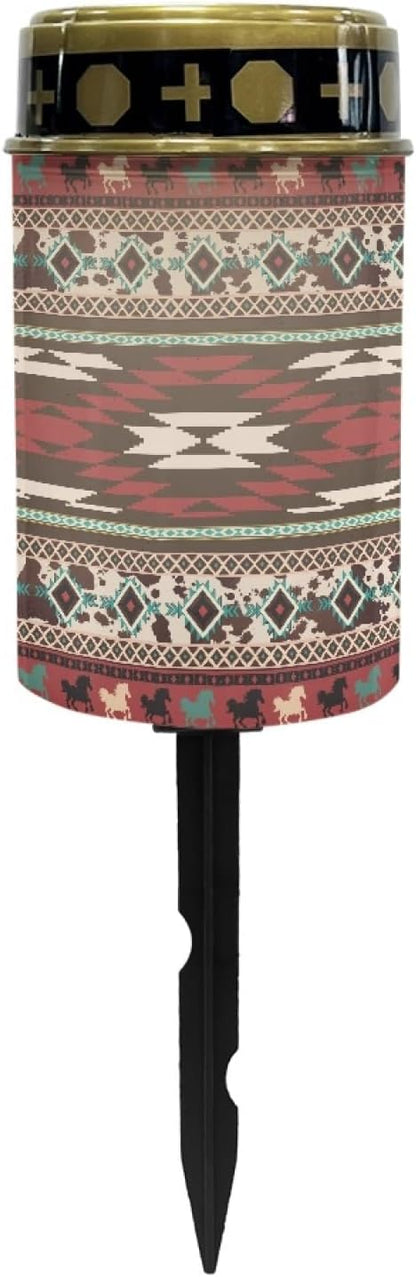 Red Western Aztec Solar Lights for Outdoor,Waterproof Solar Lantern for Outside,Flameless Solar Garden Stake Lights for Yard Patio Walkway Lights LED Warm White Lantern Spotlights