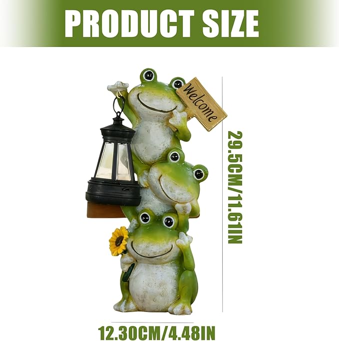 Solar Powered Frog Garden Decor with Lantern, 11.6 Inch Cute Outdoor Frog Statue LED Light – Automatic Solar Light | Lumora