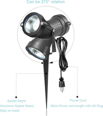 Pack of 2, Outdoor LED Landscape Lights Waterproof Spotlight with Spike Stand and Plug for Driveway, Outdoor Lawn Lighting, Flood Garden, Yard (9W Cool White)