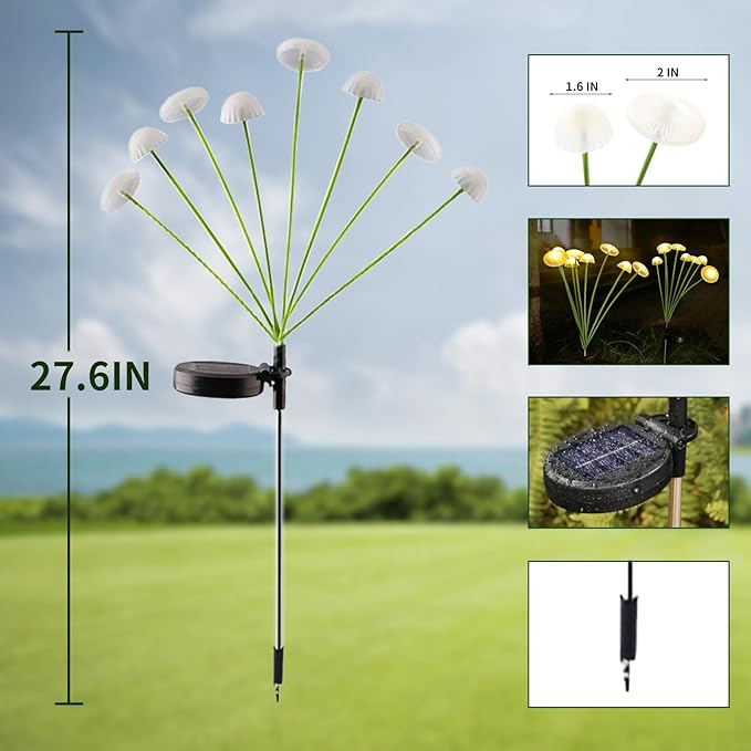 Solar Garden Lights Outdoor Waterproof, 2 Pack 16 LED Mushroom Solar Lights, Sway by Wind Mushroom Light Jellyfish Light for Patio Yard Garden Landscape Pathway Lawn Decor Warm White