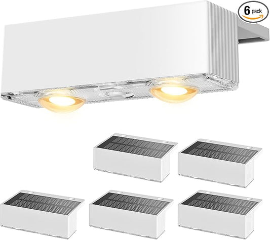 NIORSUN Solar Fence Lights,6 Pack Deck Light,Led Outdoor Lights Warm White + RGB Wall Lights Waterproof,Solar Powered Light for Backyard/Pool/Railing/Patio/Porch/Step(White)