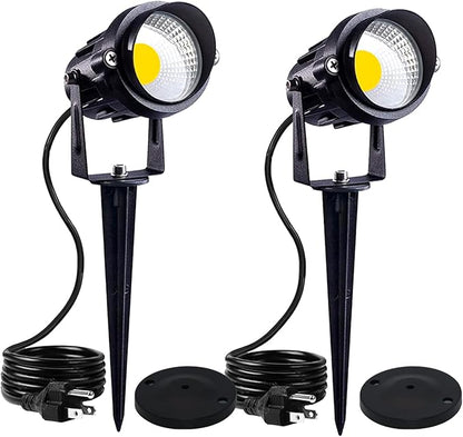 HANNAHONG 5W AC120V Landscape Up Down Spot-Light with Spiked Stand and Base, COB LED for Lawn Garden Decorative,Yard Step Wall Outdoor Lighting Lamp,5 Ft Cable with Plug,Waterproof(2PACK)