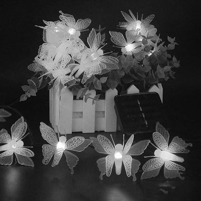 Butterfly String Lights, Waterproof 20FT 30LED Butterfly Solar Light Outdoor Solar Rope Lights Fairy Light Decorative Garden Lights for Cafe Patio Party Garden Wedding (White)