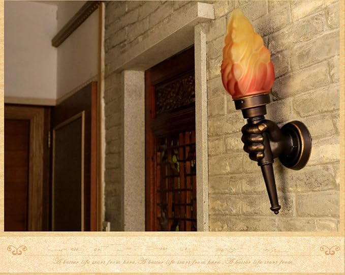 Creative Torch Hand Light Restaurant Cafe Bar Plug in/Wall Mount Wall Fitting Bracket Light Wall Lamp Porch Aisle Stair Bedroom Living Room Outdoor Garden Light Wall Lamp Sconce