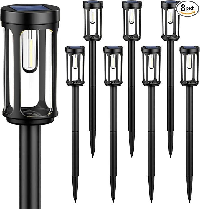 Solar Pathway Lights, Upgrade Dual-Head Solar Lights Outdoor Waterproof, 8 LEDs Auto On/Off Solar Powered Lighting for Garden Yard Landscape Walkway Driveway Lawn Patio(Warm White,8 Pack)