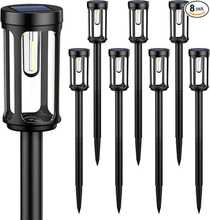 Solar Pathway Lights, Upgrade Dual-Head Solar Lights Outdoor Waterproof, 8 LEDs Auto On/Off Solar Powered Lighting for Garden Yard Landscape Walkway Driveway Lawn Patio(Warm White,8 Pack)