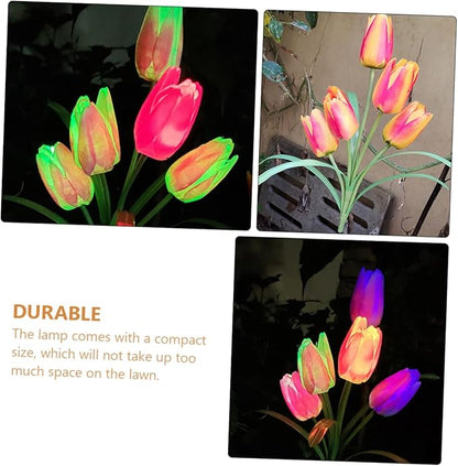 DOITOOL Lawn Solar Lamp 2pcs Powered for Decoration Creative Tulip Solar Lamp Garden Lawn Landscape Flowers Yard Light