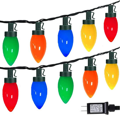 C9 Christmas Lights Outdoor, 33ft 50 LEDs Christmas String Lights with 8 Modes, 5 Sets Connectable, IP65 Waterproof Outdoor Indoor Vintage Fairy Lights for Christmas Tree Holiday Party Decor