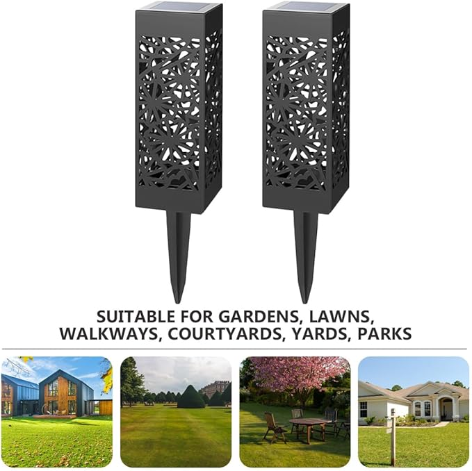 2pcs Hollow Solar Lawn Lights Ground Plug Solar Path Lights for Garden Yard Outdoor with Warm White and Cool White Lighting