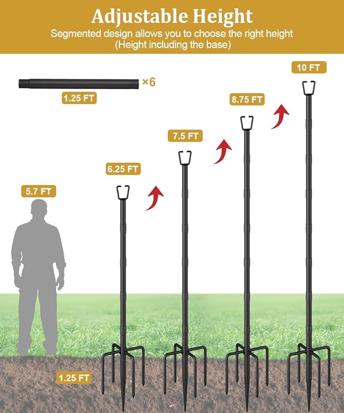 10FT String Light Poles for Outdoor Decor, Sturdy Light Pole with Fork, Adjustable Metal Posts for Outside Patio | Lumora