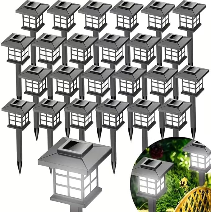6 Sets, 12 Sets, 24 Sets of Outdoor Solar Lights, IP44 Waterproof, Suitable for Path and Patio Decoration, Available in Both White Light and Warm Light Options. (Buy 16, get 8 White Light Free)