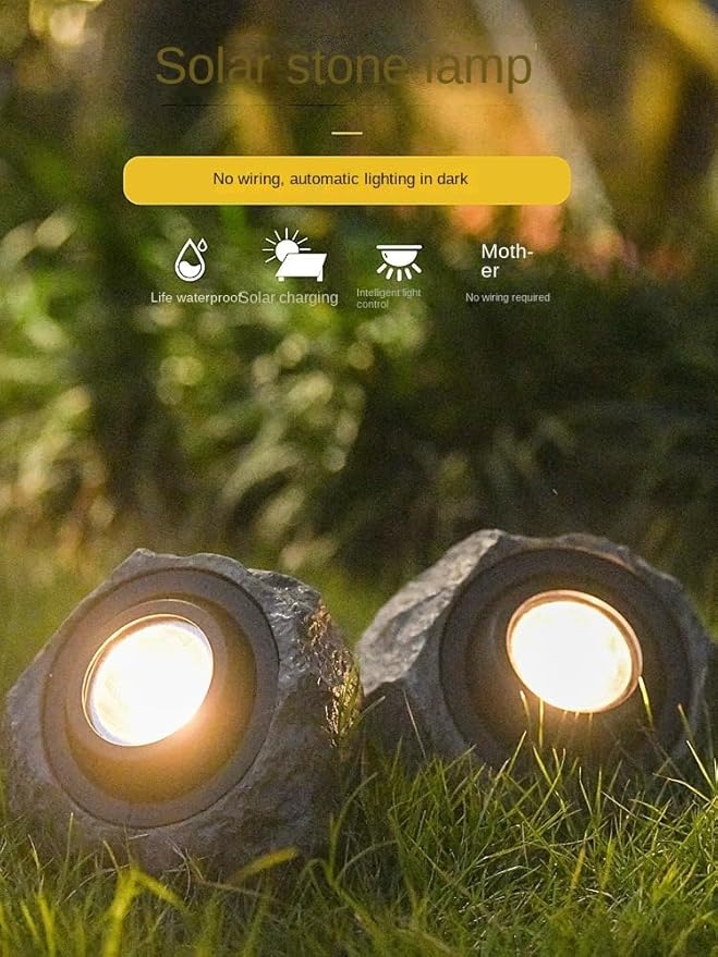 PLBSE Solar Rock Light, Super Bright Solar Spot Garden Light, Rotable Lamp Head, Cool White/Warm White Switchable, Waterproof, Crystal White, Small, Outdoor, Pathway