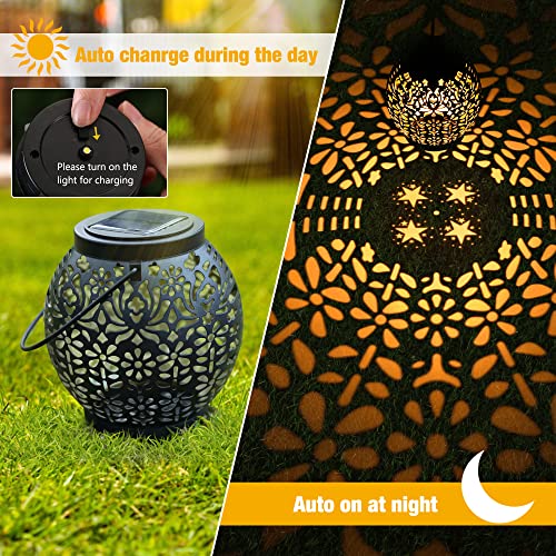 Brizled Solar Lantern Lights, 2 Pack Outdoor LED Hanging Lantern Lights with Star Projection, Warm White Solar Garden Lighting Retro Table Lanterns Light Waterproof for Garden Patio Courtyard Path