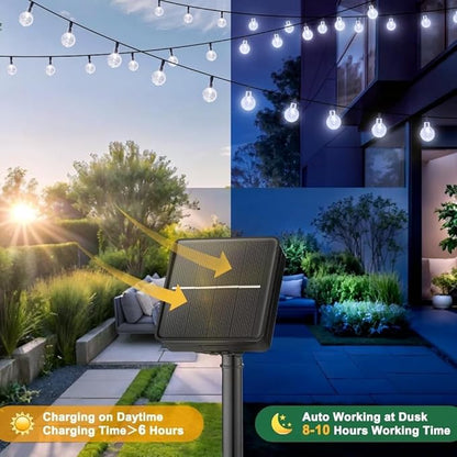 20 LED Crystal Globe Solar String Light Extra-Bright Outdoor Lights with 8 Lighting Modes Waterproof Solar Powered Patio Hanging Light for Garden Yard Porch Wedding Party Decor(White)