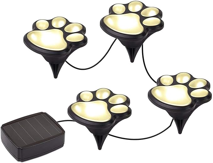 NICE 4 solar dog animal paw print Lights garden lantern LED path 3" light lamp