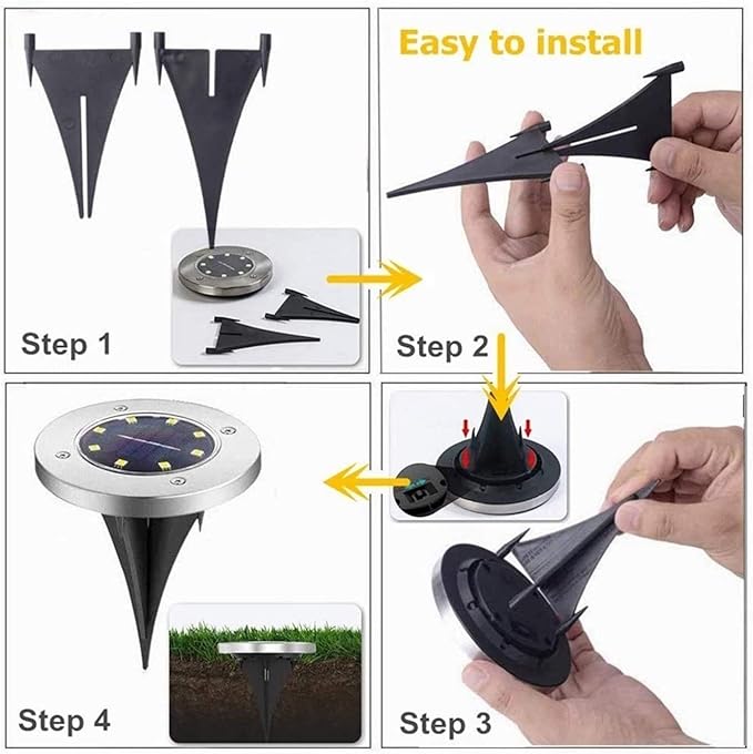 Solar Ground Lights, Solar Ground Lights Stainless Steel Outdoor 8 LED Solar Disk Lights， IP 65 Waterproof for Yard | Lumora