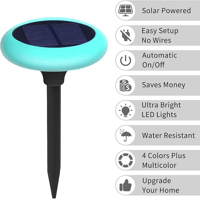 Solar Garden Pathway Lights Color Changing LED Disc Stakes 6 Pack Outdoor Landscape Lighting for Yard Park Walkway | Lumora