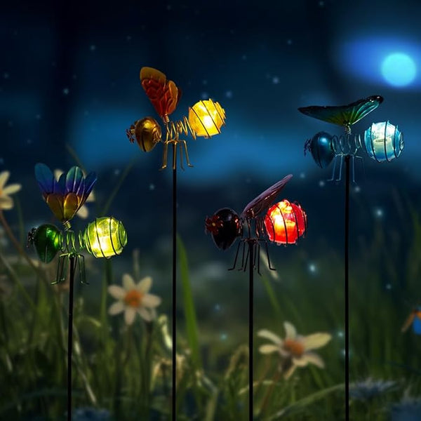 Insects Solar Garden Lights, 22.4" H Butterfly & Bee & Dragonfly & Ladybug Solar Stake Light, 4 Pcs Outdoor Statues | Lumora