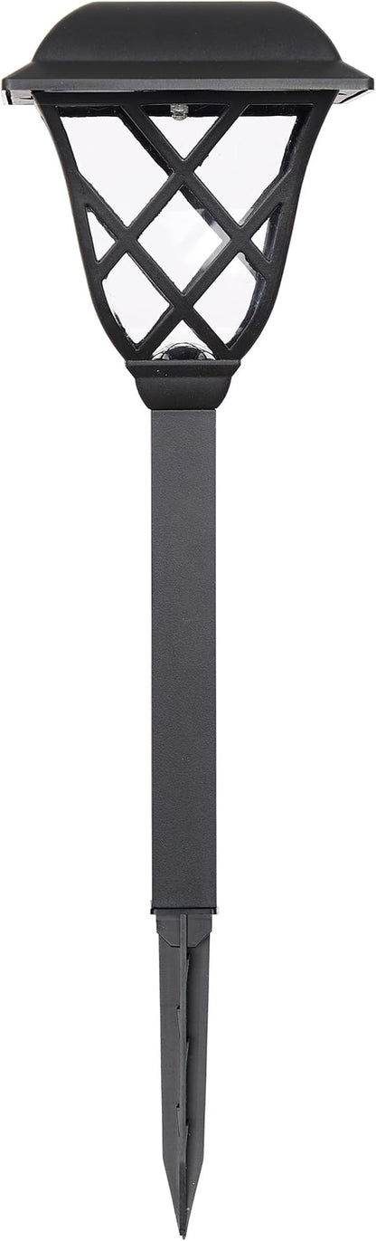 Alpine Corporation 16"H Solar Criss Cross Pathway LED Lights, Weather-Resistant Dusk and Dawn Automatic Light Sensor for Garden Landscapes, Black, Set of 4