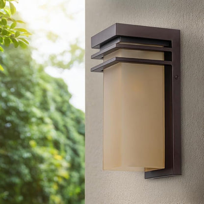 Outdoor Wall Lights Set of 2, Front Porch Sconce Lighting Wall Mount, Exterior Wall Lamps with Antique Amber Glass for House, Patio Light Fixture, Commercial Use, E26 Base