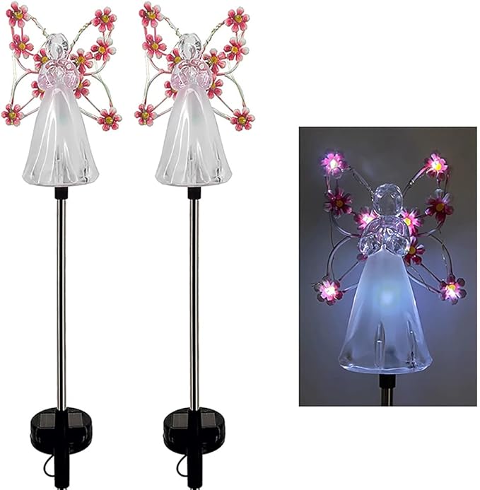 YWBL-WH 2PCS Angel Solar Lights LED Solar Garden Stake Lights Outdoor Garden Angel Decoration ()