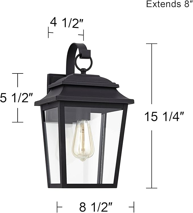John Timberland Bellis Verde Outdoor Wall Light Sconce Fixture Texturized Black Steel 15 1/4" Clear Glass Lantern | Lumora