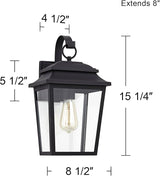 John Timberland Bellis Verde Outdoor Wall Light Sconce Fixture Texturized Black Steel 15 1/4" Clear Glass Lantern | Lumora