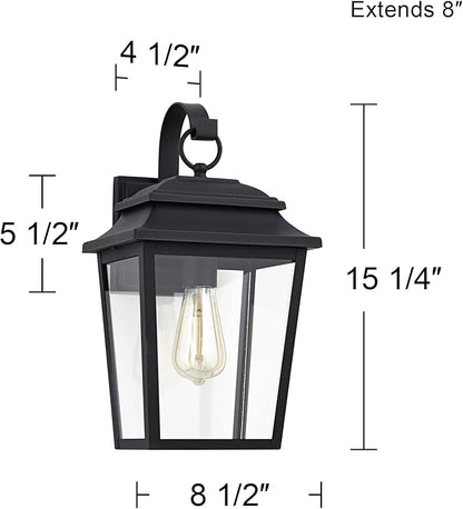 John Timberland Bellis Verde Outdoor Wall Light Sconce Fixture Texturized Black Steel 15 1/4" Clear Glass Lantern for Exterior House Porch Patio Outside Deck Garage Yard Front Door Garden Home