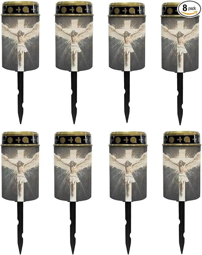 Poceacles 8 Pack Cross Solar Lights Solar Cemetery Lights Solar Grave Lights Outdoor Waterproof Decoration Pathway Lights Garden Solar Candle for Memorial Day Decor, God Wing Cross Vintage