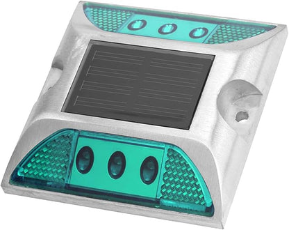 Walfront LED Ground Light Solar Deck Lights for Driveway Pathway Garden, Cast Aluminum Outdoor Light with 1000m Visibility Automatic OnOff for Sidewalk Yard (Green)