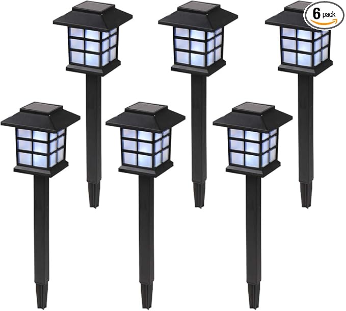 6 Pack Outdoor Solar Pathway Lights,Waterproof Solar Powered Outdoor Pathway Garden Lights,Solar Powered Landscape Lighting,with Auto On/Off,for Yard, Deck, Lawn, Patio, Walkway Decoration (Black)