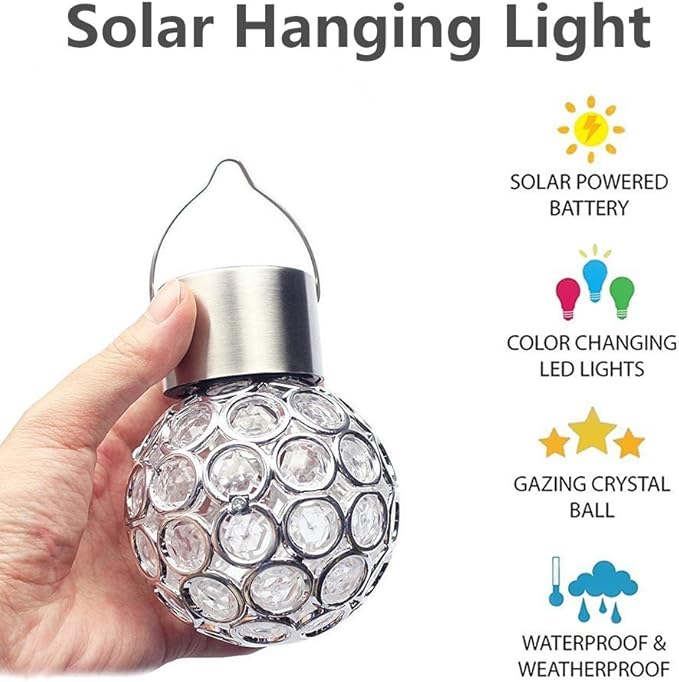 Solar Lights Garden Decorative Hanging Light Auto Color Changing LED Outdoor Balls Stake Lamps Party String Light Globe Ornaments Landscape Lighting for Patio Yard Window(3pack)